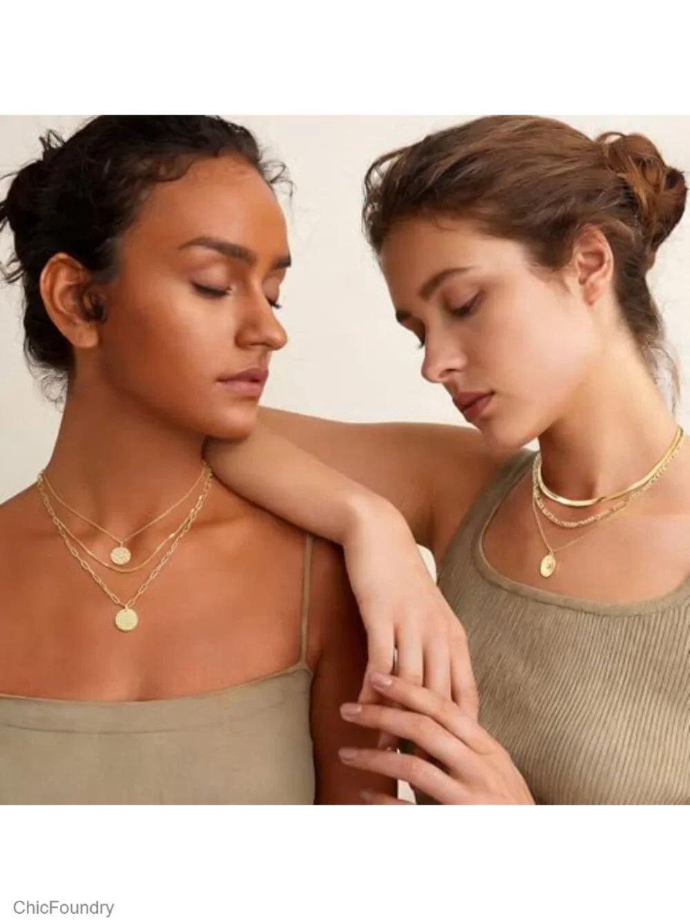 3PCS Gold Plated Layered Necklace Set for Women, Trendy Pendant Choker Necklaces